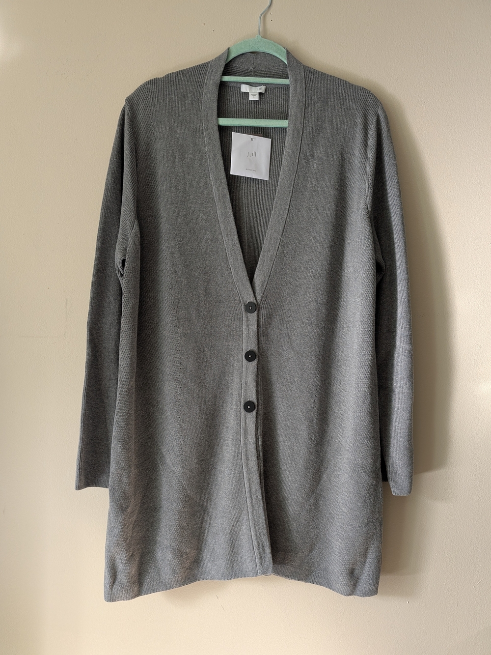 J. Jill Long Grey Button-Front Cardigan